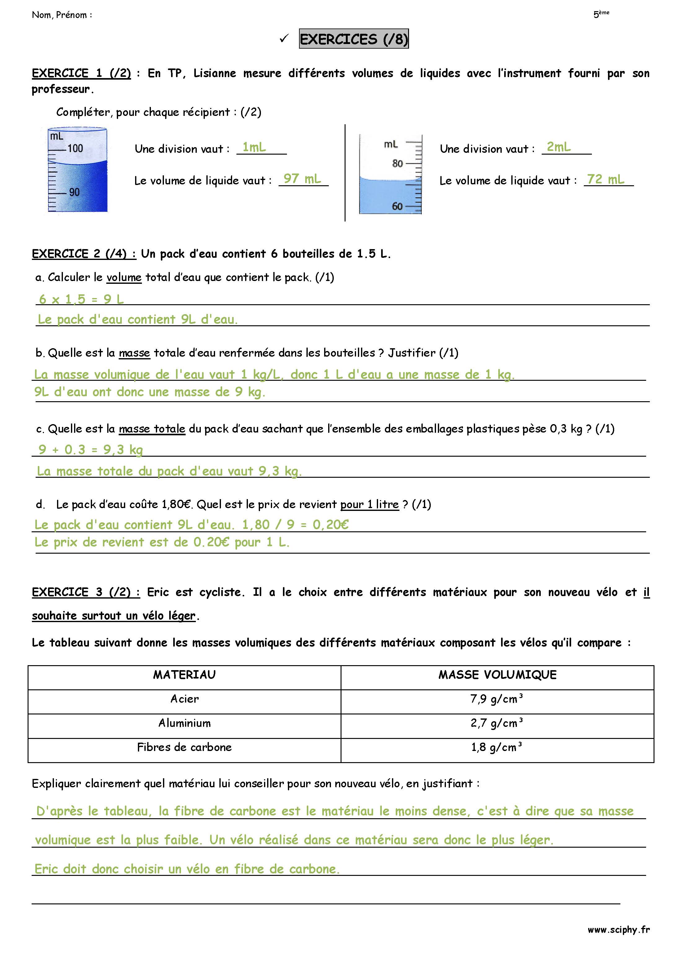 DS 2  5 ème Masse et Volume 2020 Page 2