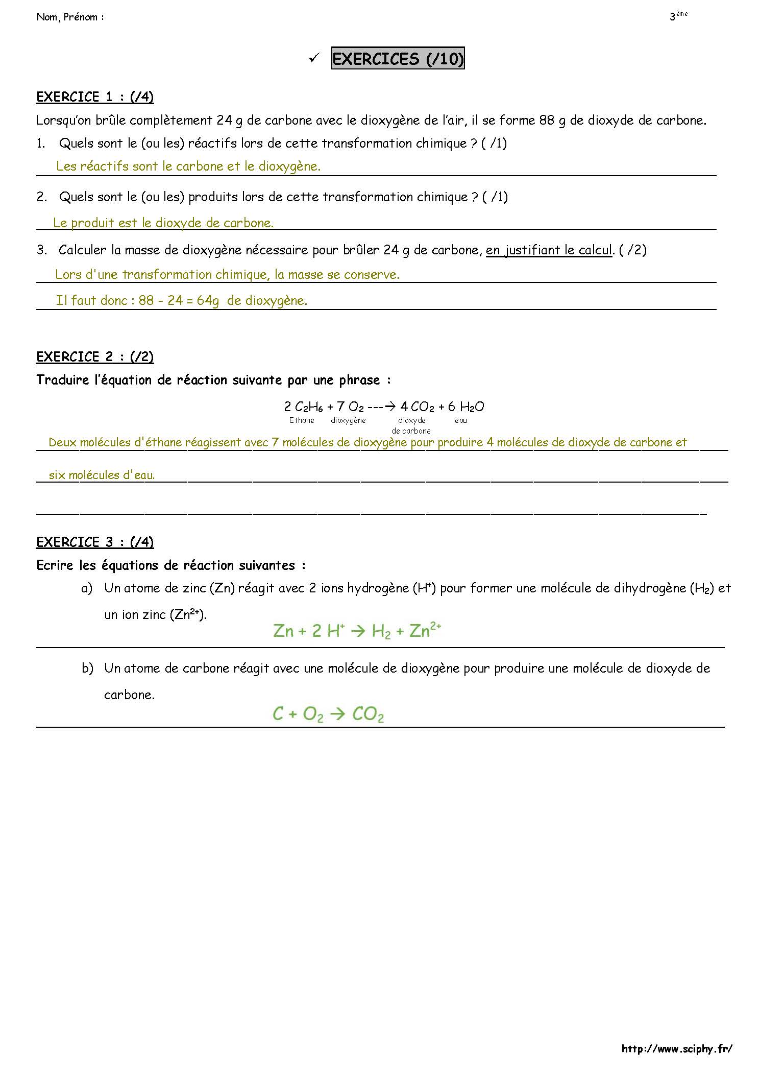 DS7 3ème Réaction chimique 2024 Page 2