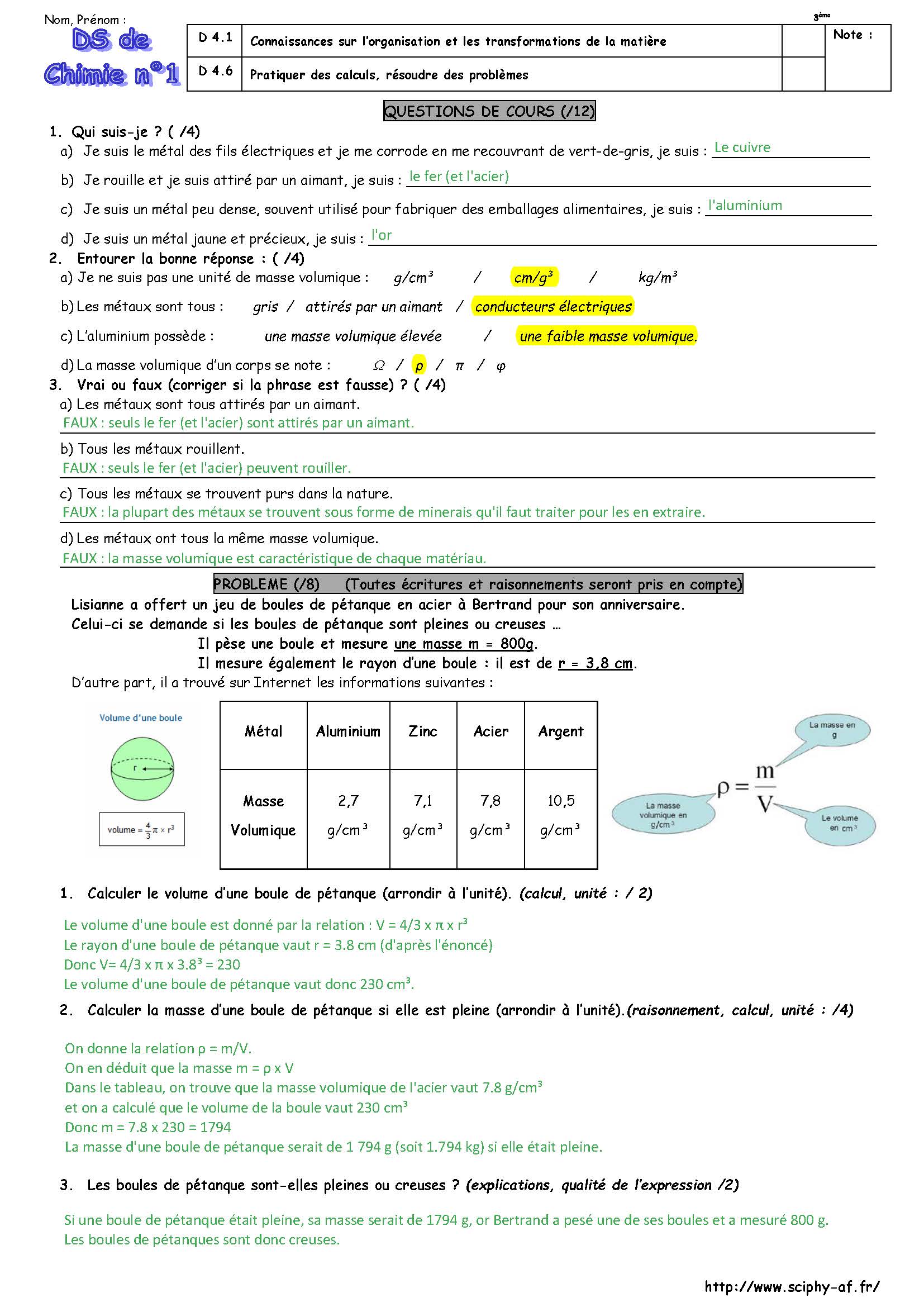 DS1 3 ème matériaux 2016 2017 correction