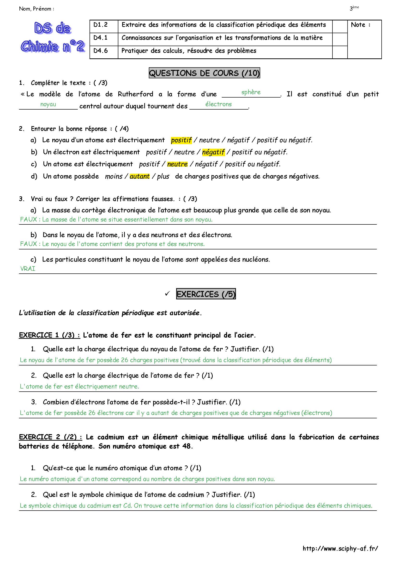 DS2 3 ème atomes ions 2017 2018 Page 1